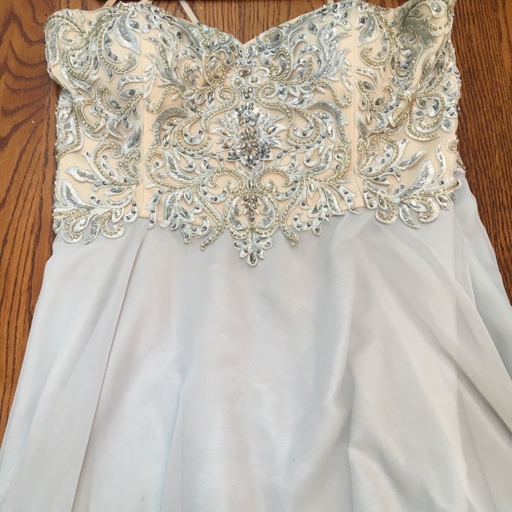 Light Blue & Silver Accent Long Prom Dress